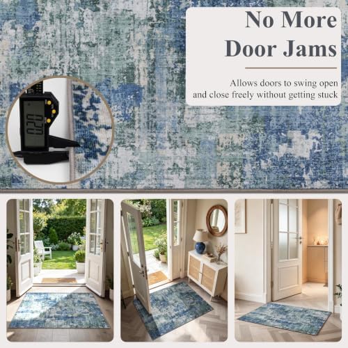 Sasttie 3x5 Entryway Area Rug, Modern Abstract Small Carpet, Blue & Green - Image 4