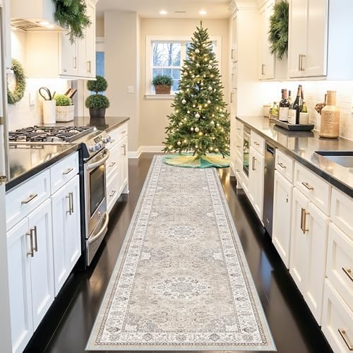 Hallway Washable Runner Rug - 3x16 Kitchen Rugs Entryway Rug Runner Vintage Soft Floor Mat Non Slip Indoor Farmhouse Carpet for Bathroom Living Room Bedroom (3 X 16, Beige) - Image 2