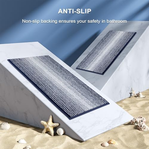 BSICPRO Bathroom Rugs Sets 2 Piece, Non Slip Striped Bath Mats,Navy - Image 5