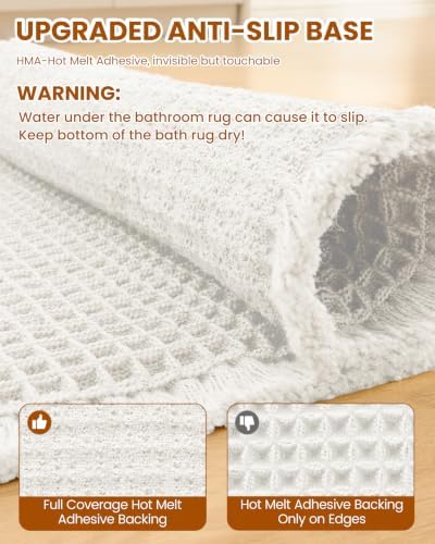 Smiry Waffle Bath Mat 47X24, Extra Soft Absorbent Bathroom Rugs, Off-White - Image 5