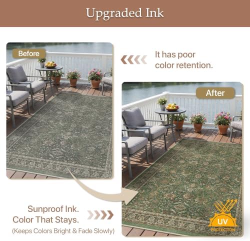 GENIMO Indoor Outdoor Rug, Washable for Patio and Deck, Olive Green, 5x8 - Image 5