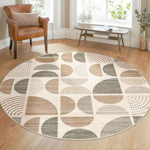 MUJOO Round Rugs 5ft,Circle Area Rug Washable Non Slip Modern Abstract - Image 3