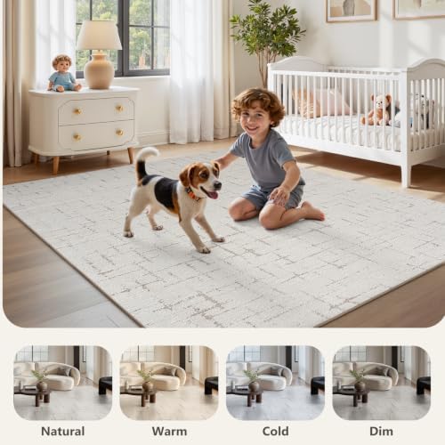 Engiw-Cream White Neutral 6x9 Area Rug for Living Room Rug-Carpet Bedroom Rugs Textured Tufted Jacquard Modern Washable Rug for Dining Room Nursery Non Slip - Image 6