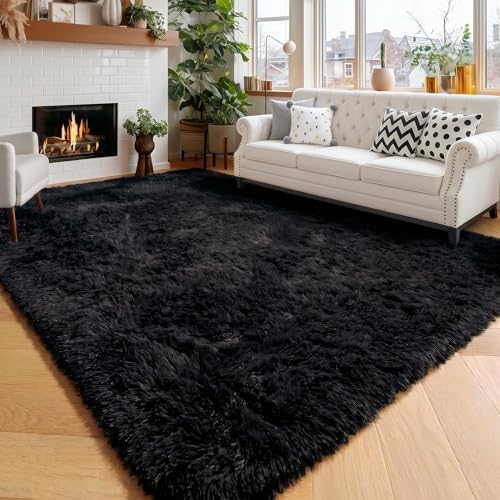 Amdrebio Black Fluffy Fuzzy Area Rug 4x6 for Men Boys Bedroom Living Room by Amdrebio