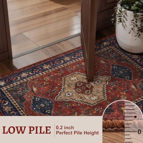 Tangsoo Oriental 3x5 Washable Area Rugs, Red Boho Non Slip Accent Rug - Image 3