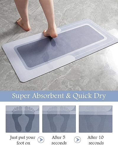 MontVoo-Bath Mat Runner Long Bathroom Mat Rug Non Slip Super Absorbent Stain Resistant Quick Dry Thin Bathroom Rug Fit Under Door-Bath Mats for Bathroom Floor Bathtub Vanity-Bathmat 17"x70" Blue - Image 4