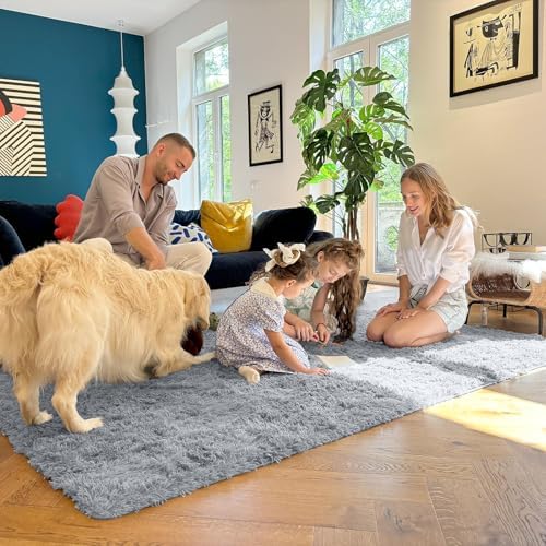 OLANLY Area Rugs for Living Room Bedroom, Machine Washable 4x5.9 ft Soft Fluffy Shaggy Bedside Rug, Indoor Floor Carpet for Kids Girls and Boys, Dorms, Nursery Rooms, Home Decor, Silver Grey - Image 5