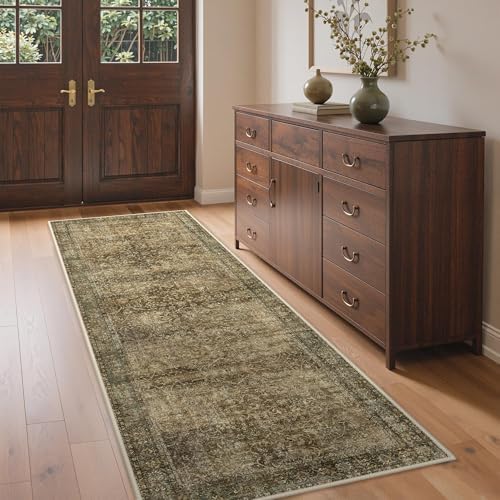 Bavni 2x5 Kitchen Runner Rug, Washable Non Slip, Brown Olive - Image 2