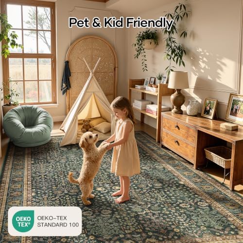 Lofus 7x9 Washable Area Rug for Living Room, Non-Slip Green Boho Carpet - Image 5