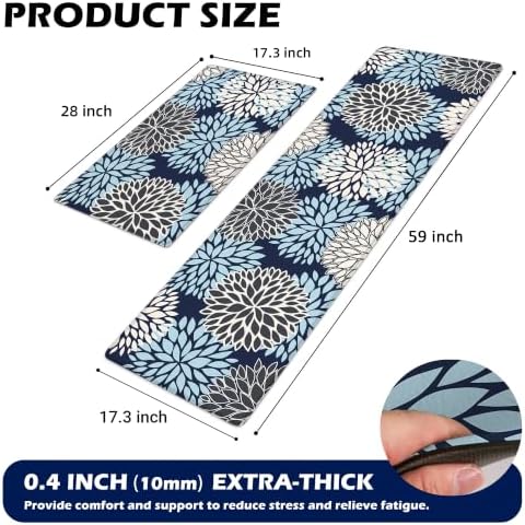 Kitchen Mats Set of 2 Cushioned Anti Fatigue Kitchen Rugs Non Slip Waterproof Runner Memory Foam Kitchen Floor Mat Comfort Standing Mat for Sink, Office, Laundry, Navy Blue - Image 2