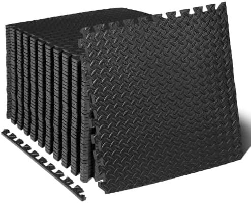 ProsourceFit Exercise Puzzle Mat ½-inch, EVA Interlocking Foam Floor Tiles for Home Gym, Workout Equipment, Kids Play Areas, Black, 144 SQ FT - 36 Tiles by ProsourceFit