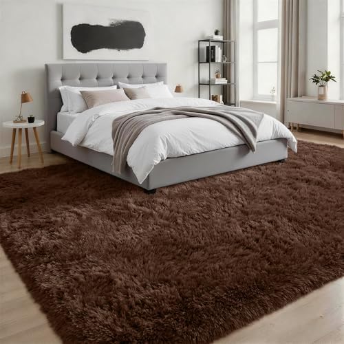 8x10 Area Rug Living Room Bedroom: Fluffy Plush Shag Carpet Brown - Image 3