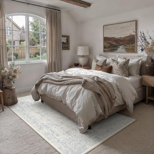 PureCozy Light Blue Area Rug 9x12 Vintage Floral - Image 3