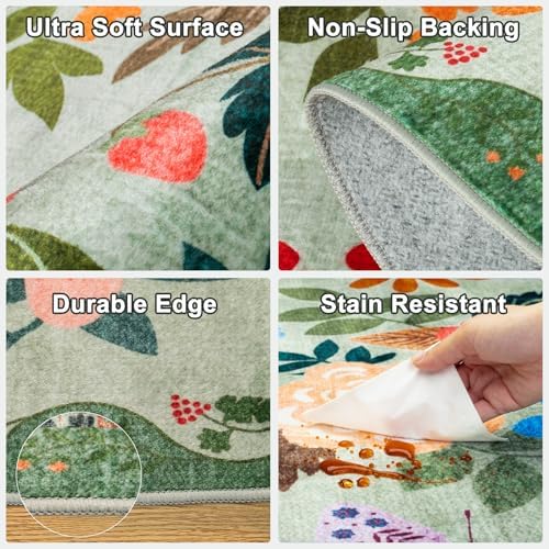 PLHXFR Area Rug 10x14 Living Room: Floral Washable Boho Soft Carpet Green - Image 6