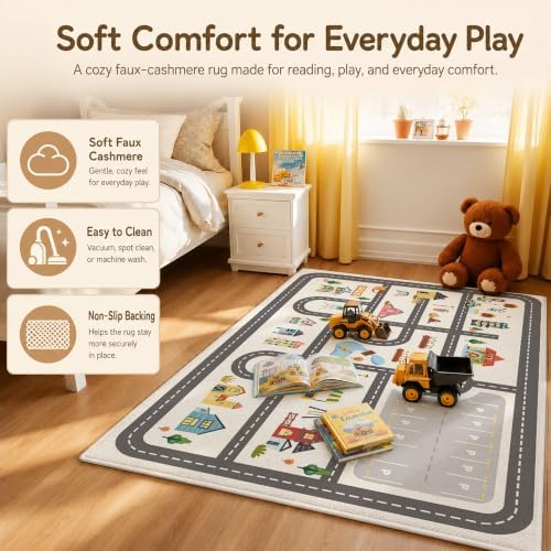 Nayoroom Kids Town Road Playroom Rug, Faux Wool Car Map, Non-Slip, 3 x 5 ft - Image 5