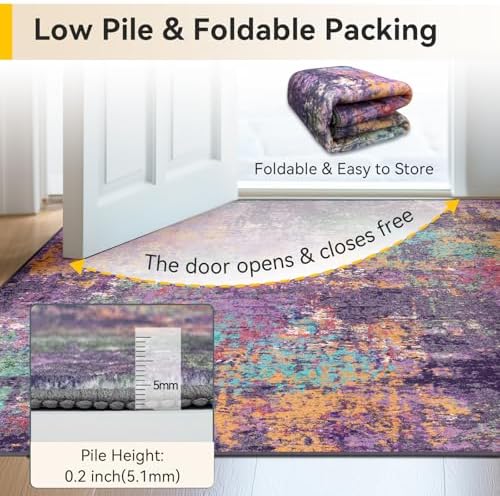RELEANY Washable 6'x9' Abstract Area Rug for Living Room Purple Multi - Image 6
