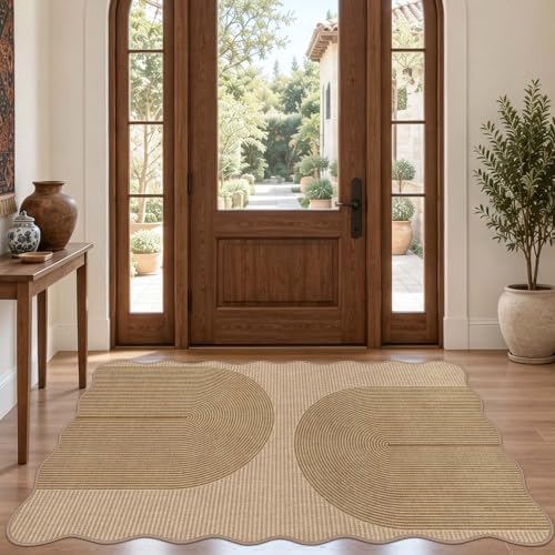 Non-Slip Jute Rug for Entryway: Scalloped Mat 3x5 - Geometric Arch Pattern by Arvenchy