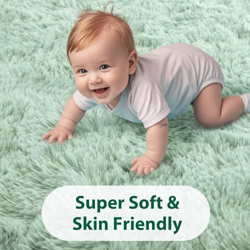 FinRèc Home 9x12 Non-Slip Fluffy Area Rugs for Living Room (Light Green) - Image 5