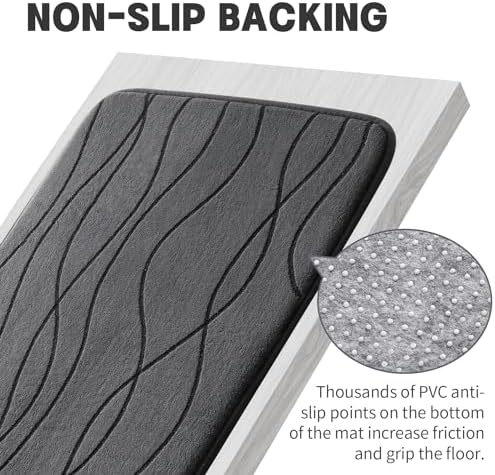 YIHOUSE Bathroom Rugs Set 2 Piece, Memory Foam Bath Mat Dark Grey - Image 7