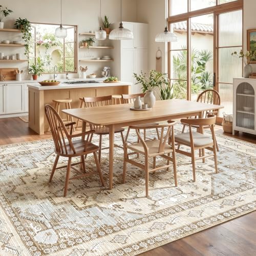 Area Rugs 8x10 Washable Non-Slip Large Boho Rug for Living Room, Beige Tan - Image 2