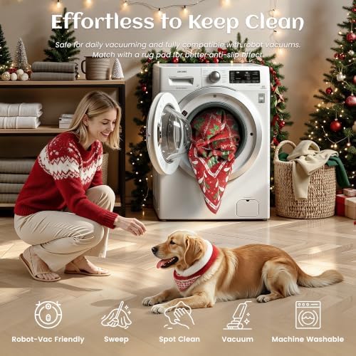Red Christmas Rug 5x7 for Living Room, Bedroom, Playroom, Nursery Room Machine Washable Low Pile with Non-Slip Backing Christmas Decor for Home (Xmas Red) - Image 7