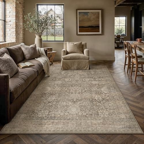 HUGEAR Area Rugs 5x7 Light Brown Vintage Rug for Living Room by HUGEAR
