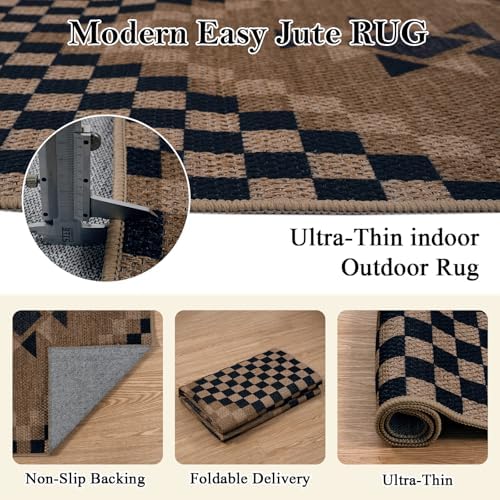 LIVEBOX Easy Jute Runner Rug for Entryway, 2x6 Runner Rug Kitchen Rugs Non Slip, Washable Black Checkered Indoor Runner Rugs for Laundry Room Bedroom, Carpet Runners for Hallway 6ft - Image 6