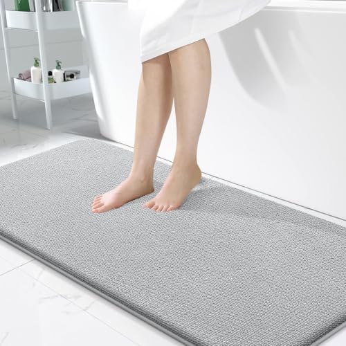 OLANLY Memory Foam Bathroom Runner Rugs 47x24, Long Bath Mats, Light Grey by OLANLY