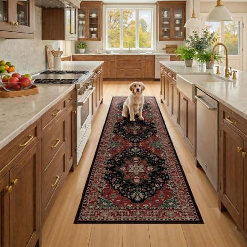 RELEANY Washable Area Rug, Runner 3'x10', Red/Black - Image 3