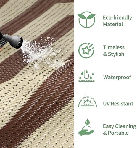GENIMO Outdoor Rug, Waterproof Plastic Rugs for Patio, 8'x10' Mocha Beige - Image 5