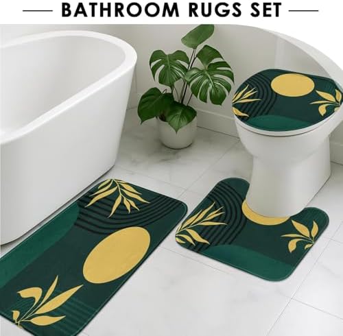 Bathroom Sets with Shower Curtain and Rugs Set of 4, Boho Geometric - Image 5