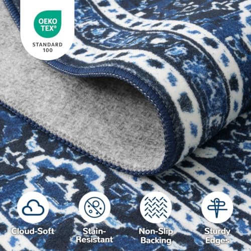Lessymo 3 x 5 Area Rugs for Living Room, Washable Boho Carpets Blue White - Image 7