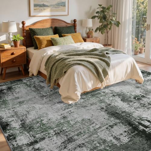 5x7 Ft Abstract Washable Area Rugs for Living Room Green - Image 4