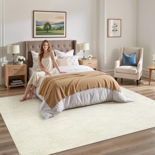 Valenrug 6x9 Area Rugs, High Low Pile Washable Rugs for Living Room, Ivory - Image 4