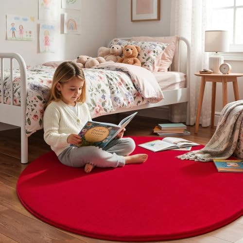 Amearea Red Round Area Rug 5ft Washable Circle Rugs for Bedroom Living Room - Image 4
