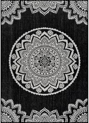 CAMILSON Outdoor Rug 8x10 Modern Area Rugs for Indoor and Outdoor Patios and Porches - Waterproof Washable Non-Shedding Easy-to-Clean Outside Carpet (8 x 10 Medallion - Black/White) - Image 2
