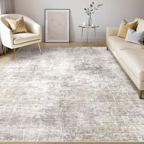 kakania Abstract 8x11 Area Rugs for Living Room: Washable Rugs Brown Gold by kakania