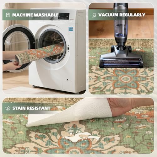 Washable 2x3 Entry Rug, Floral Vintage Design Area Rug,Non Slip Laundry Room Floor Carpet,Stain Resistant, for Living Room Bedroom Dining Room Kitchen - Image 3