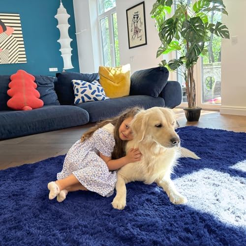 OLANLY 7x10 Machine Washable Large Area Rugs for Living Room, Bedroom, Soft Fluffy Shaggy Bedside Rug, Indoor Floor Carpet for Kids Girls and Boys, Dorms, Nursery, Home Decor Aesthetic, Navy Blue - Image 5