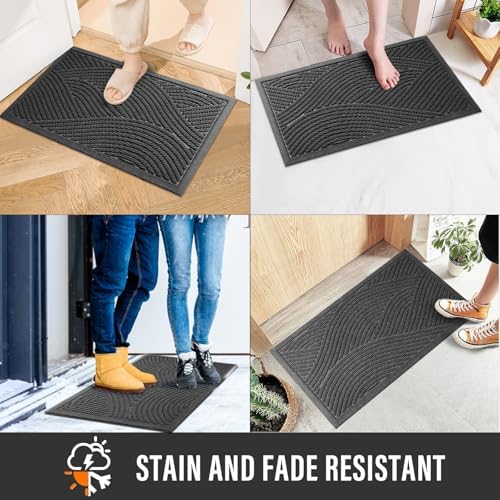 HIYARD Sturdy Front Door Mat, Absorbent Muddy Dirt Resist Welcome Door Mats Outdoor Indoor, Stain and Fade Resistant, Non-Slip Backing Entry Mat Low Profile Doormat for Entryway, 47×32, Grey - Image 4