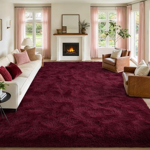 FinRèc Home 9x12 Non-Slip Fluffy Area Rugs for Living Room (Red) by FinRe%CC%80cHome