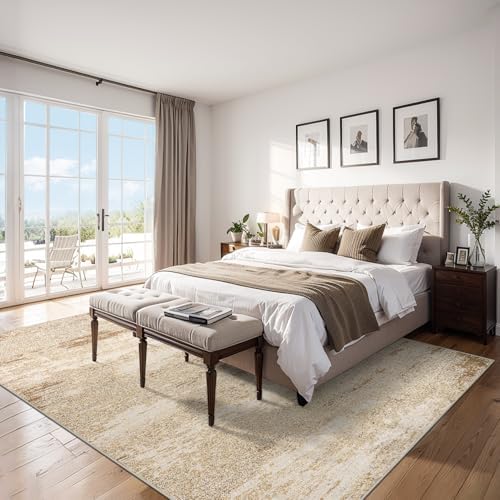 PLHXFR 6x9 Area Rug Living Room: Modern Abstract Washable Carpet Beige - Image 2
