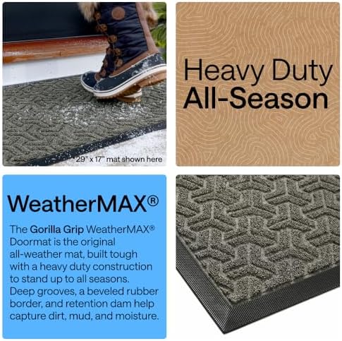 GORILLA GRIP WeatherMAX Door Mat, Indoor Outdoor Use, 35x23, Gray Geometric - Image 4