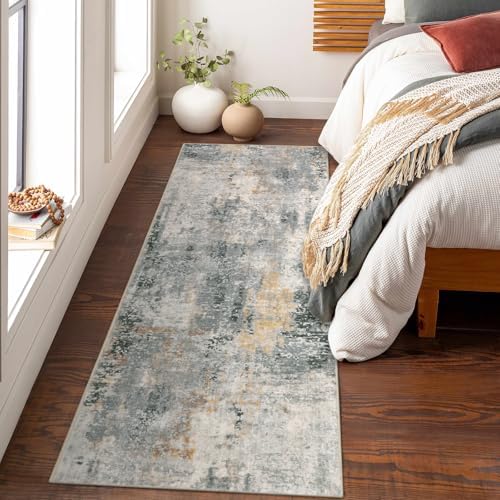 Lahome Modern Abstract Runner Rug - 2x8 Grey Hallway Long Bathroom Rugs with Rubber Backing, Kitchen Carpet Non Skid Indoor Floor Runners for Entryway Laundry Living Bedroom 2' x 8' - Image 3