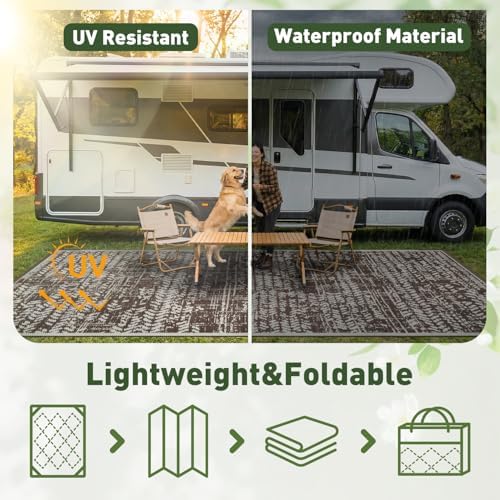 MontVoo Outdoor Rug 8x10 Waterproof-Patio Rug Mat Outdoor RV Camping Picnic Beach Mat Plastic Straw Rugs Outside Outdoor Area Rugs for Balcony Deck Backyard Brown - Image 4