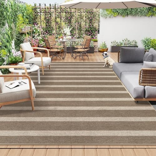 Lahome Striped Easy Jute Living Room Rug, 8x10 Outdoor Patio Rugs Washable - Image 3