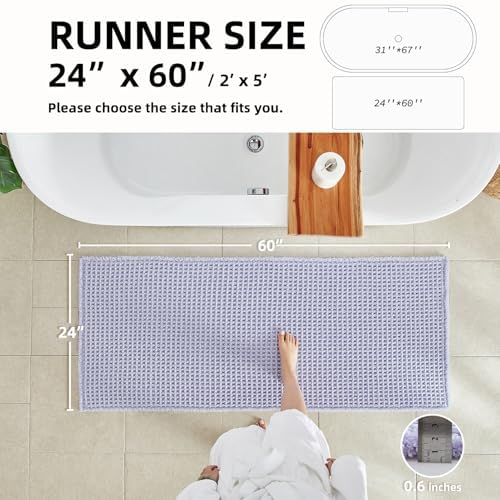 TYUU Waffle Runner Rug Bathroom, Long Cute Bath Mat, 60x24 Lavender Cream - Image 2