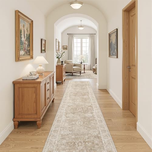 Madane Runner Rug 2x10 for Hallway, Kitchen Non-Slip Runner Rug Beige/Brown by Madane