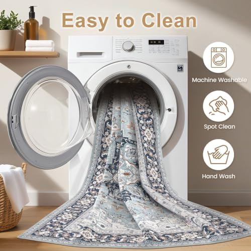 EIEIHOUSE Washable 10x14 Area Rugs for Living Room Antique Azure - Image 4