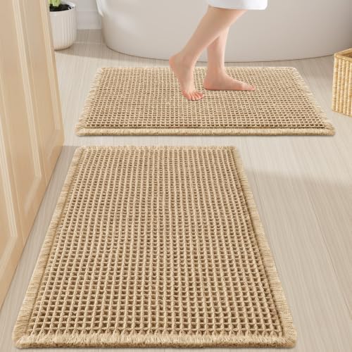 Smiry Waffle Bathroom Rugs Sets 2 Piece (30x20+24x16, Brown) by Smiry